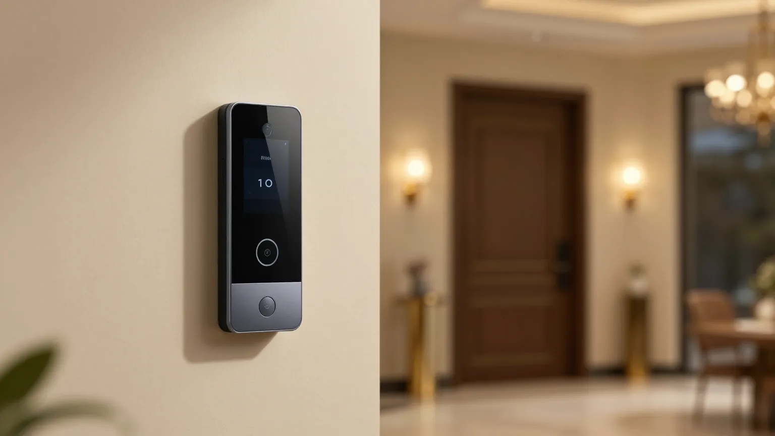 2GIG Edge touchscreen panel by the front door of a Huntsville home